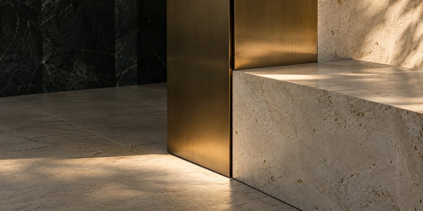 Stone and bronze architectural detail shaped by natural light